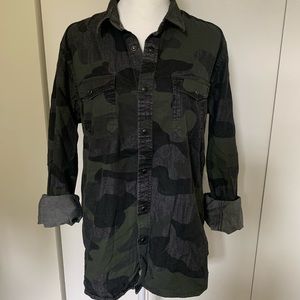 American Rag Camo snapped button down
